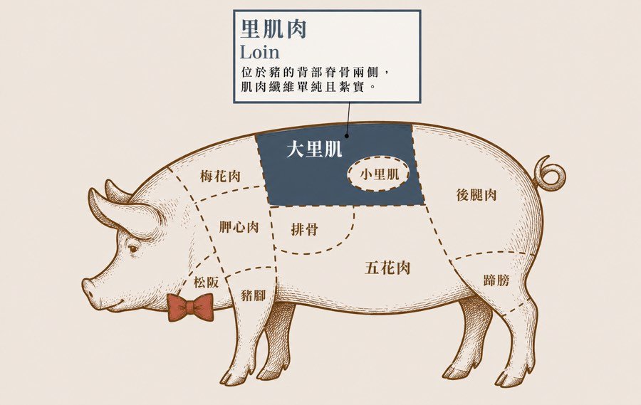 里肌肉：位於背部脊骨兩側，肌肉纖維單純且紮實