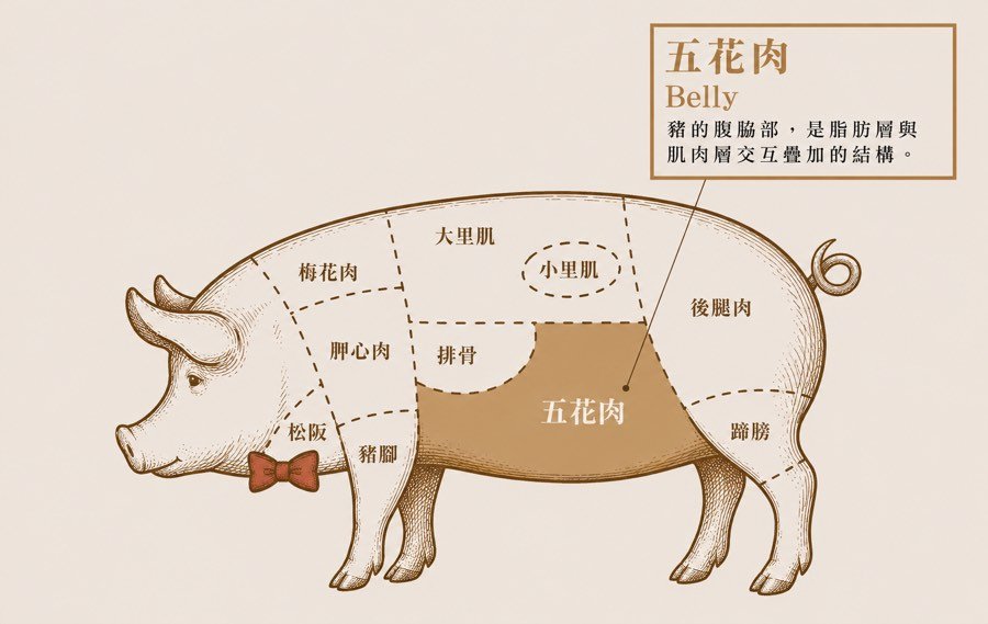 五花肉：脂肪層與肌肉層交互疊加